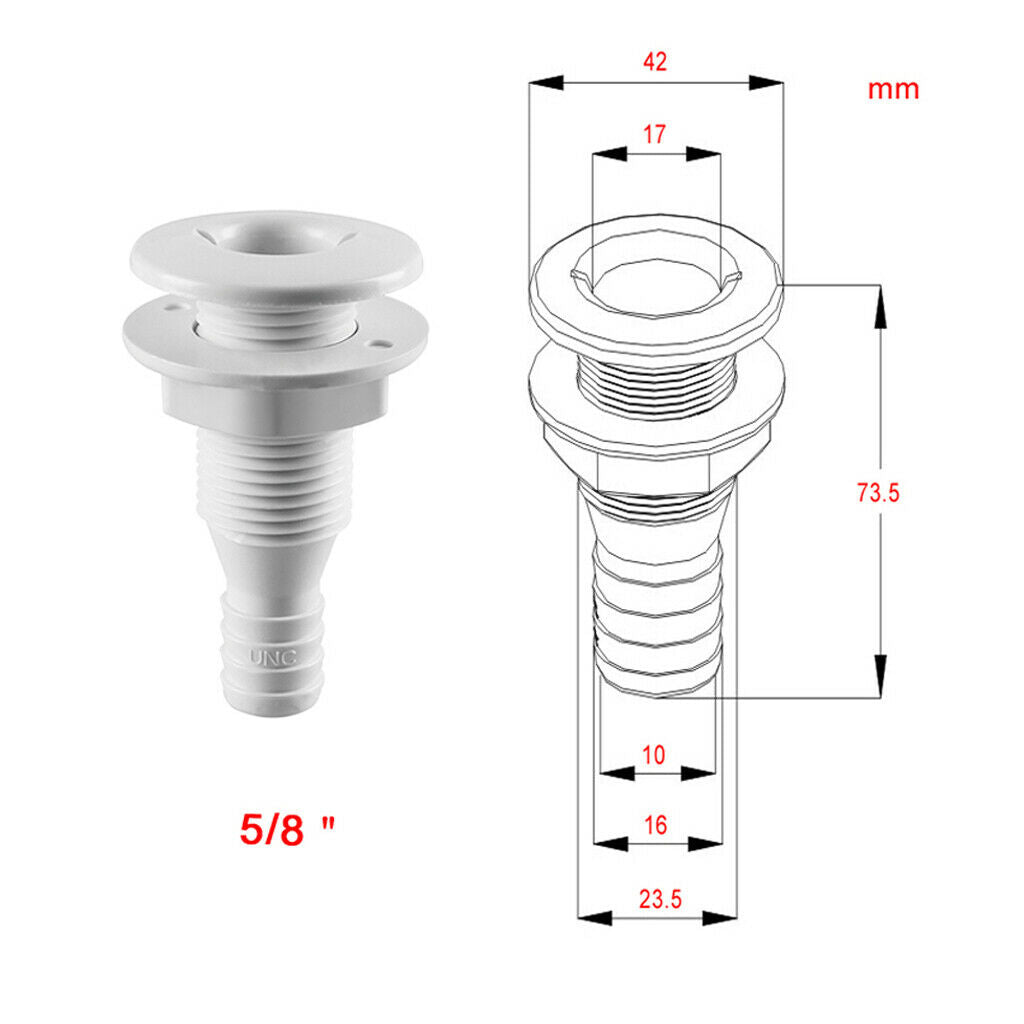 2pieces 5/8 inch White Nylon Thru-Hull Bilge Pump and Aerator Hose for Boats