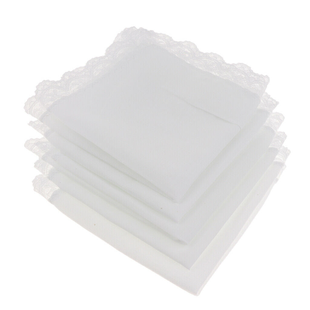 5pcs Men Women Lace Cotton Handkerchiefs Hanky Pocket Hankie 23x25cm New