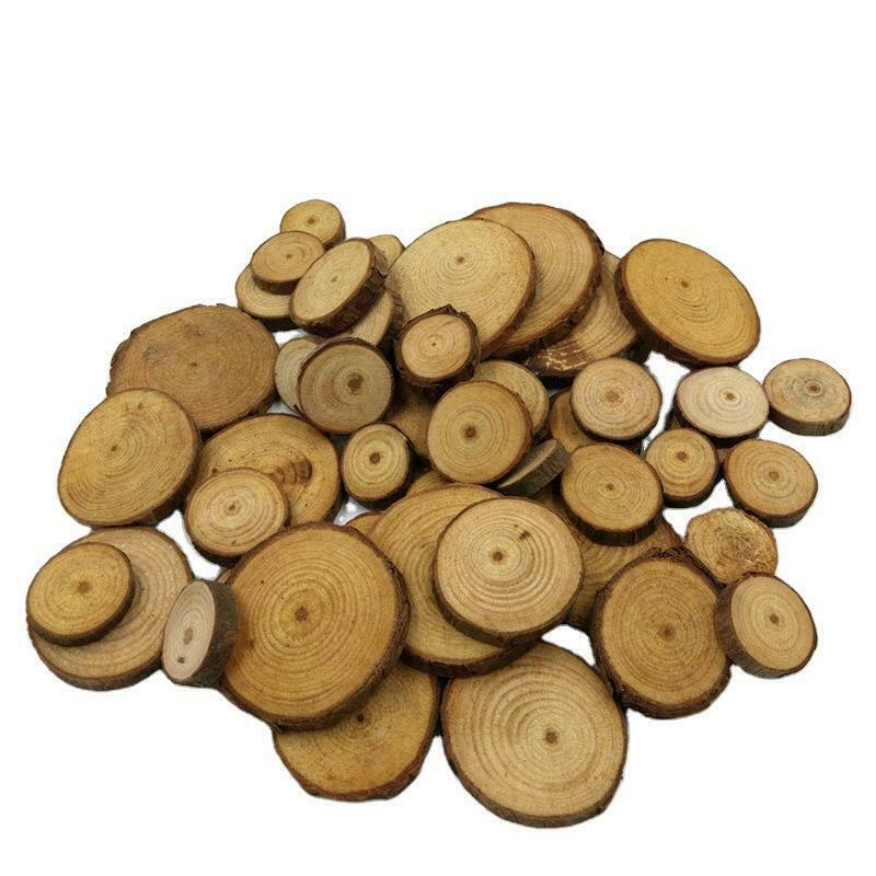 60X 3-4cm Natural Tree Bark Log Slices Pine Wood Round Woodwork Crafts DIY New