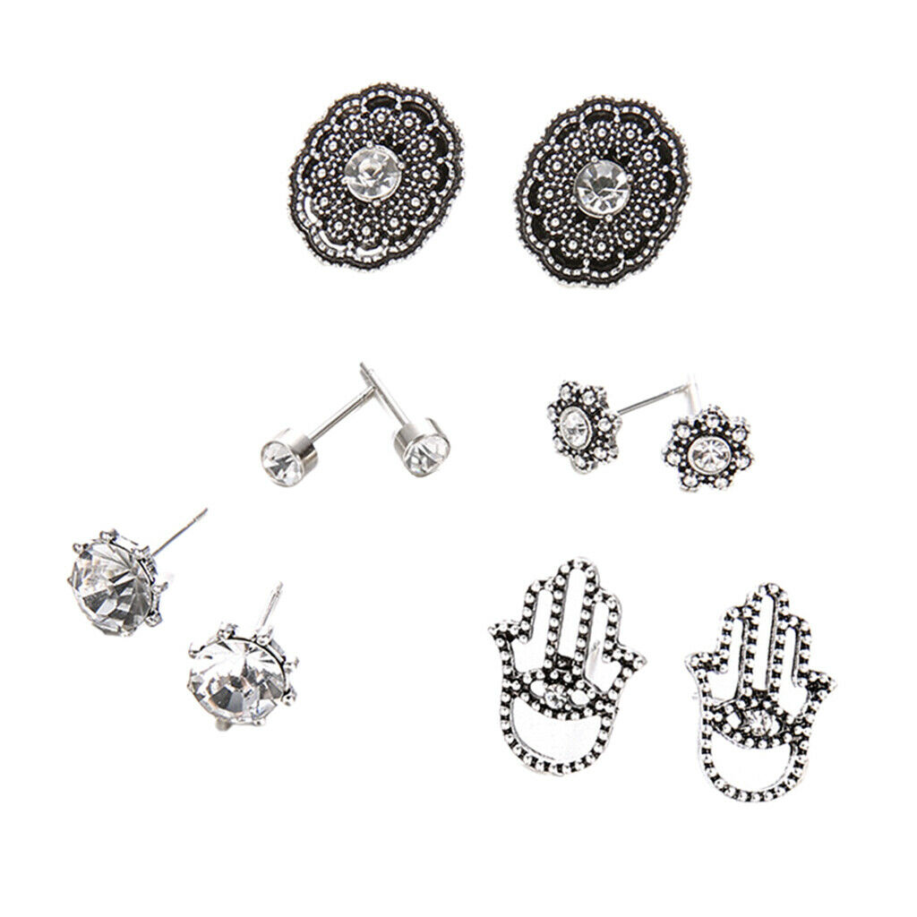 10pcs Retro Boho Carved Flowers Crystal Palms Floral Earrings Jewelry Sets
