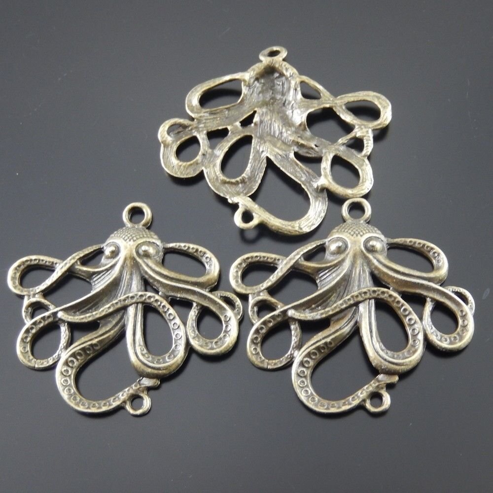 6 pcs Antiqued Bronze Octopus Alloy Charm Pendant Jewelry Art Craft 50*40*4mm