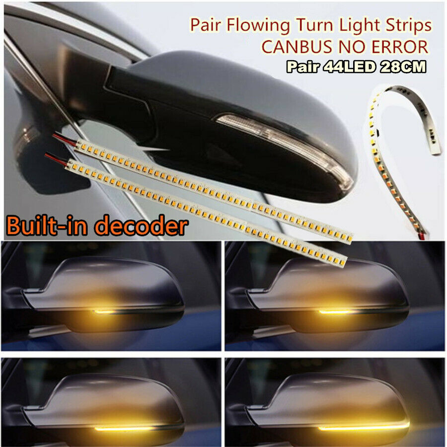 2Pcs LED Error Free Rear Mirrors Flexible Turn Signal Strip Light Lamp Universal