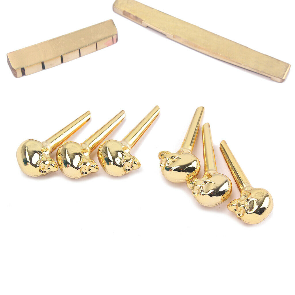 6 Pieces Guitar Bridge Pins + Nut Set for Most Acoustic Folk Guitar Parts