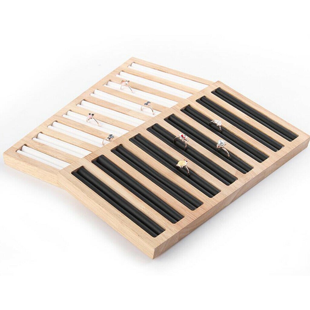 2Pcs Bamboo Wooden Jewelry Display Plate Shop Rings Earrings Storage Stand