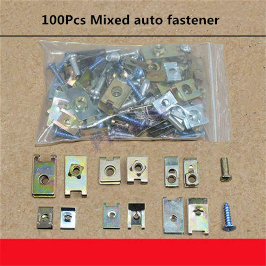 100x Mixed Fasteners Screws U Type Clips Car Panel Fender Repair Accessories