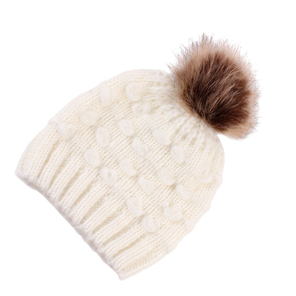 Winter Warm Hats Baby Knitting Beanie Toddler Mohair Pom Pom   White