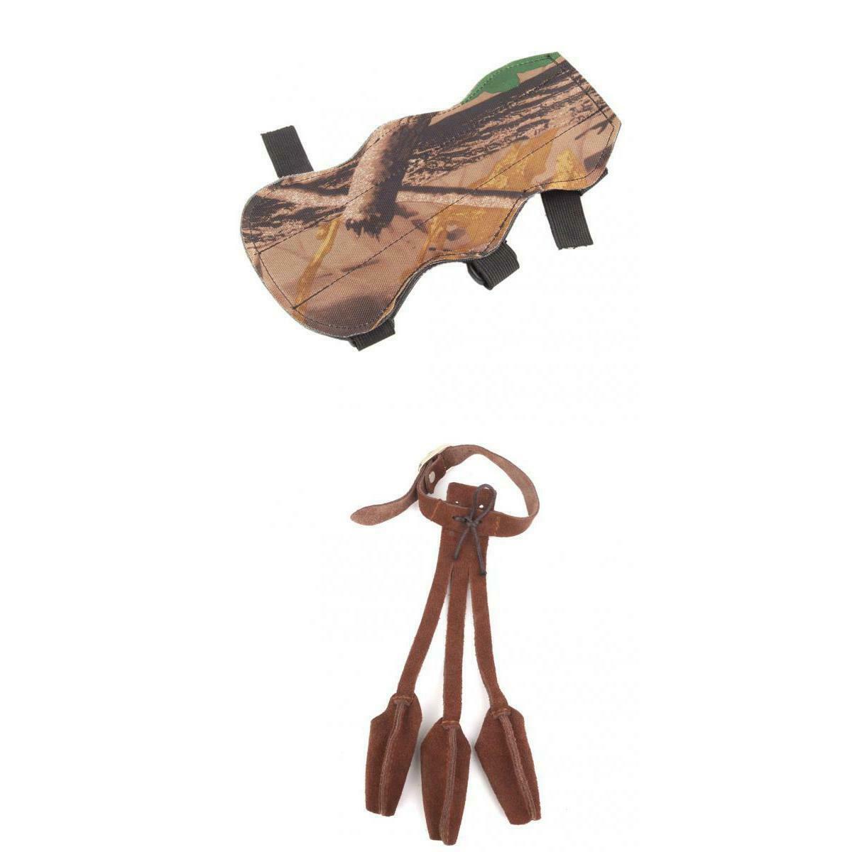Archery Target Shooting Protective Gear Arm Guard & Suede Leather 3-Finger Glove