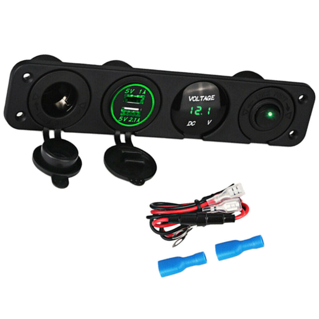 12V Lighted Switches, Switches w/5V Dual 2.1A/1A Charger with LED Voltmeter