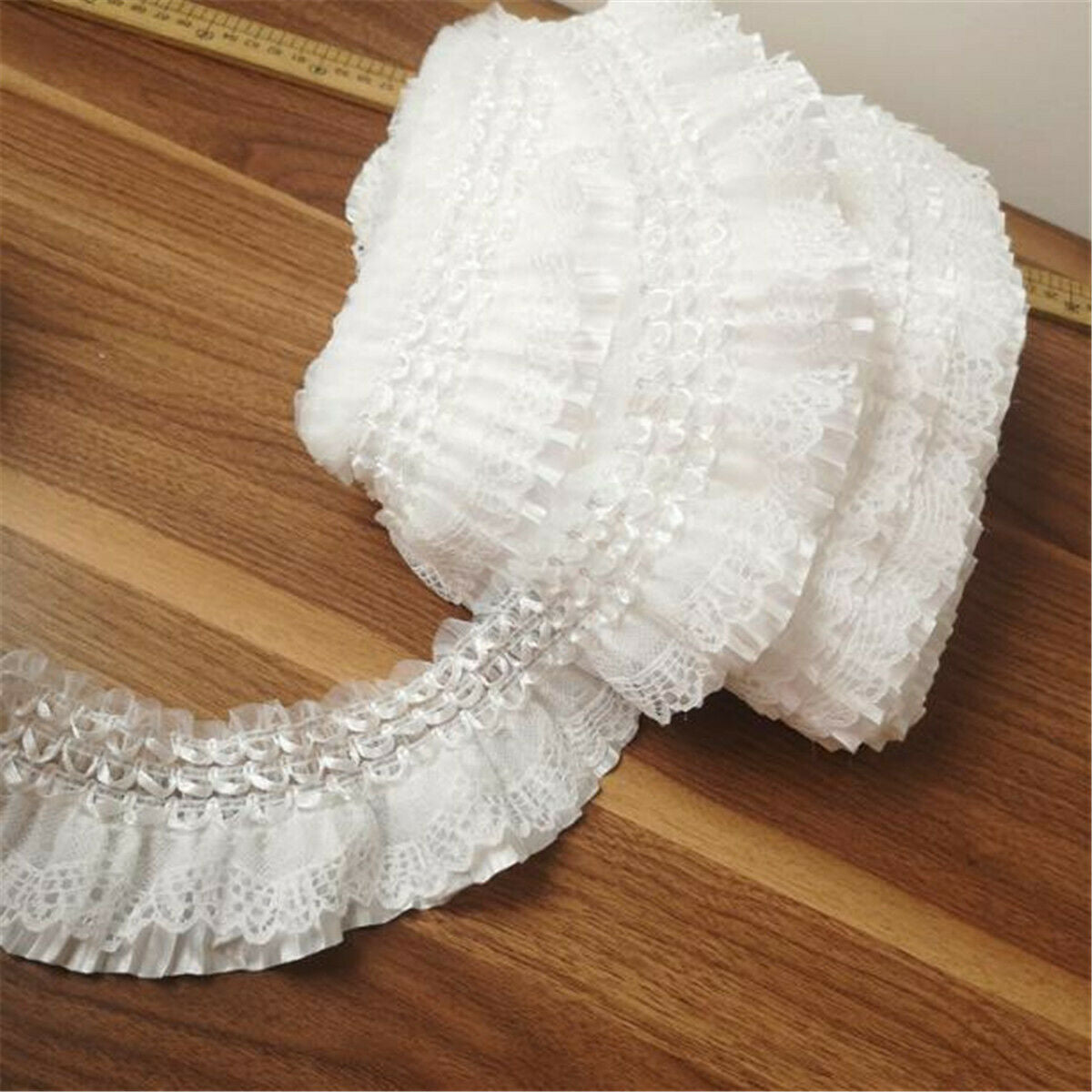 50cm White Elastic Pleated Lace Trim Ribbon Fold Ruffled Accessory 2.75"Width