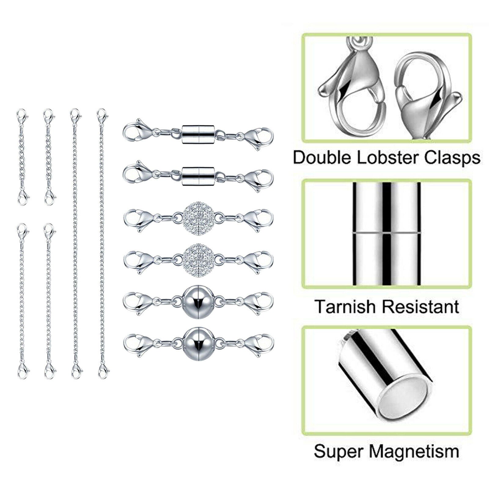 12Pcs Jewelry Necklace Magnetic Clasps Bracelet Chain Extenders Rhinestone