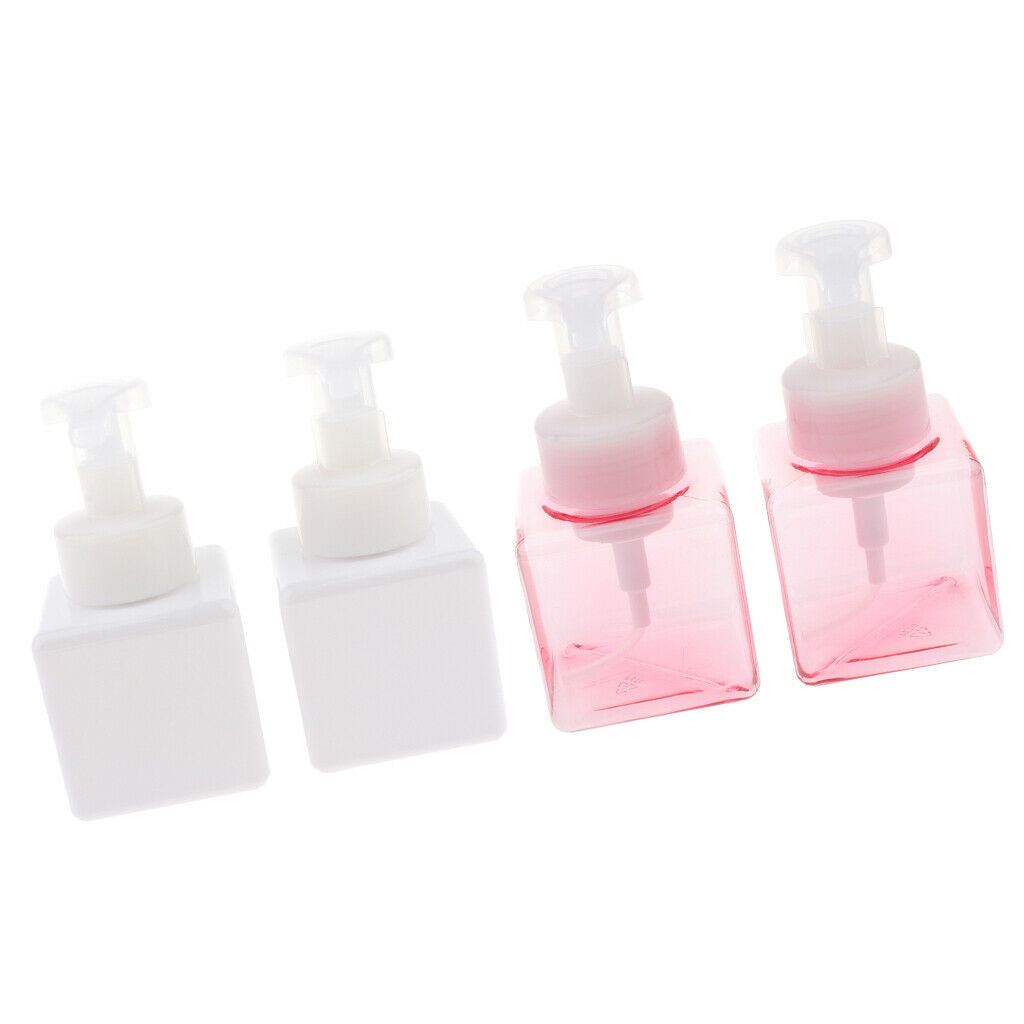 Pack of 4 250ml Square Foam Lotion Liquid Soap Pump Bottles White+Pink