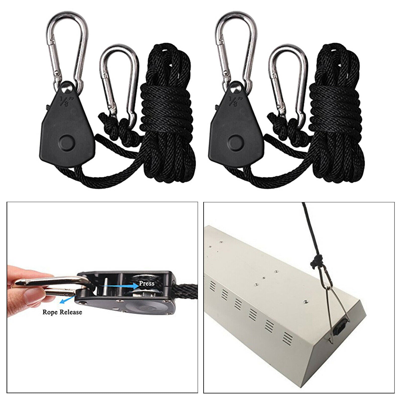 GLROPEMG4 1-Pair 1/4 Inch 8-Feet Long Heavy Duty Adjustable Rope Clip Hanger