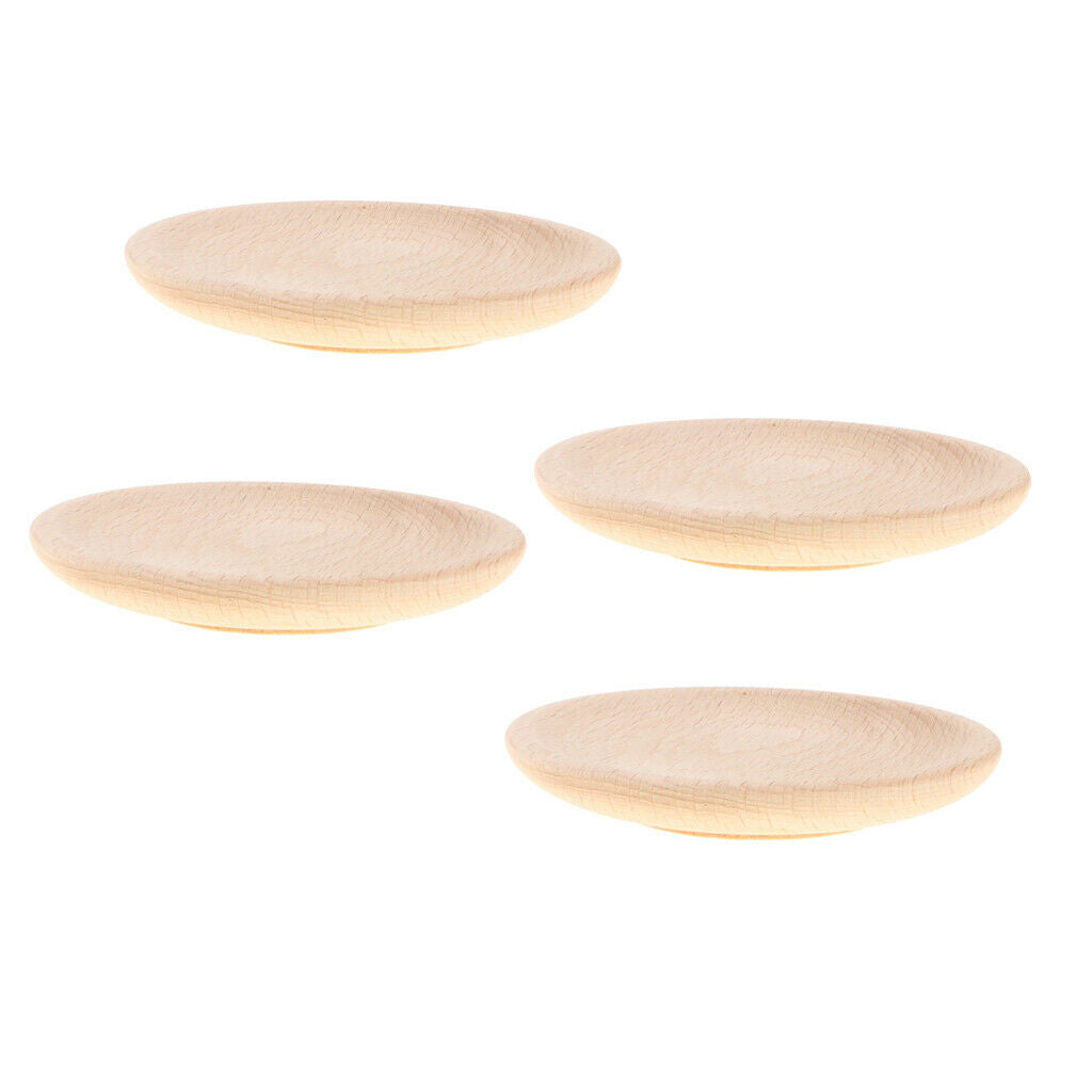 4pcs Wooden Tea Coffee Saucer Tableware Pretend Play Kitchen Education Toys