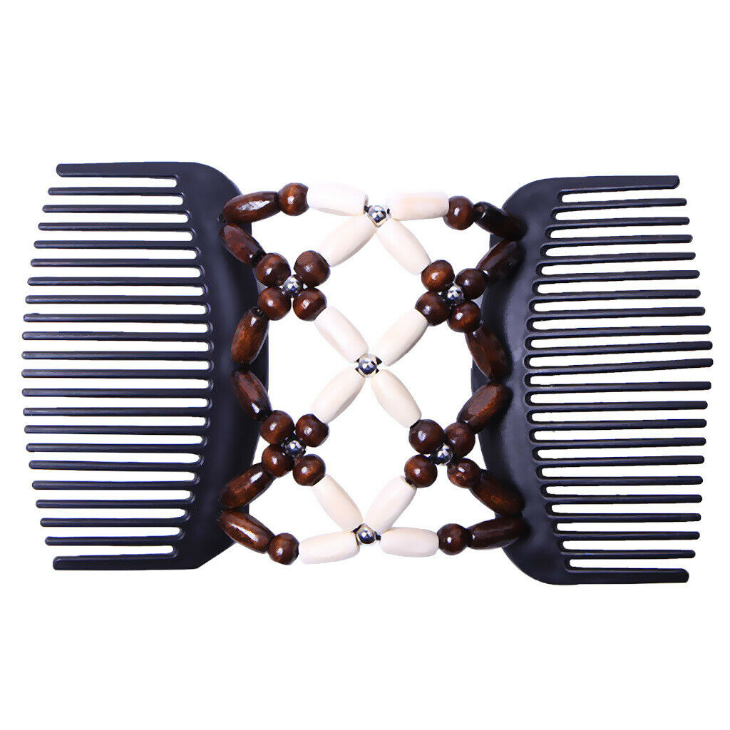 5Pack Magic Wood Beaded Combs Stylish Women Stretchy Double Hair Comb Clips Updo