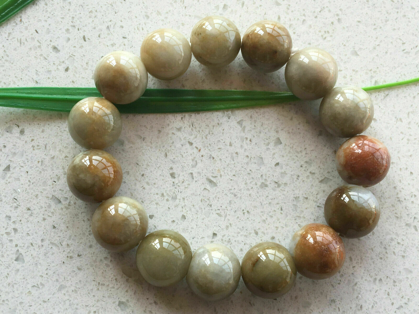 Certified Brown yellow natural Grade A 13mm Jadeite bead elasticity bracelet A+