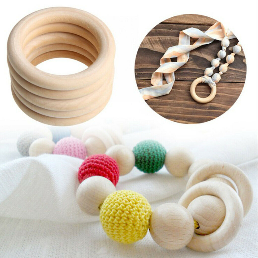 80x Unpainted Wooden Circle Rings Plain Hoop Loop Connector For Art Craft