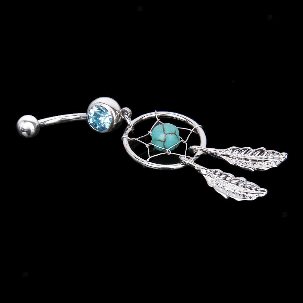14G Stainless Steel Barbell Crystal Dream Catcher Dangle Navel Belly Ring Bar