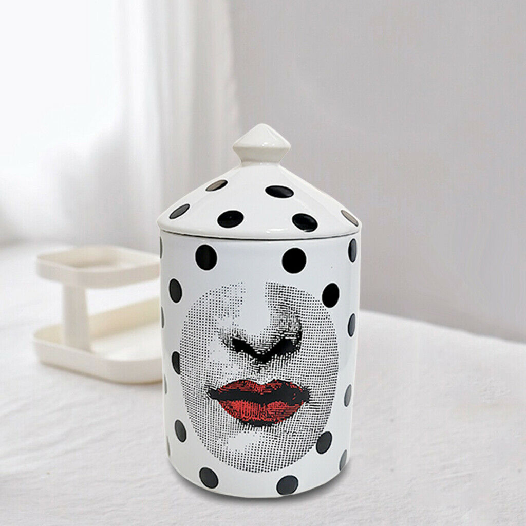 Retro Girl Face Candle Holder with Lid Ceramic Makeup Organize Storage