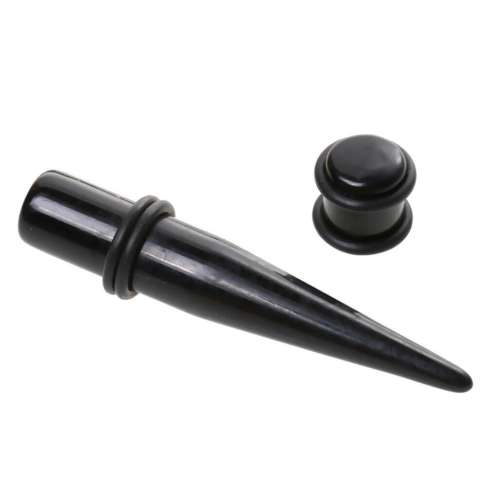 Acrylic Ear Taper Plugs Stretching Kit Stretcher Expander 18pcs Set-Black
