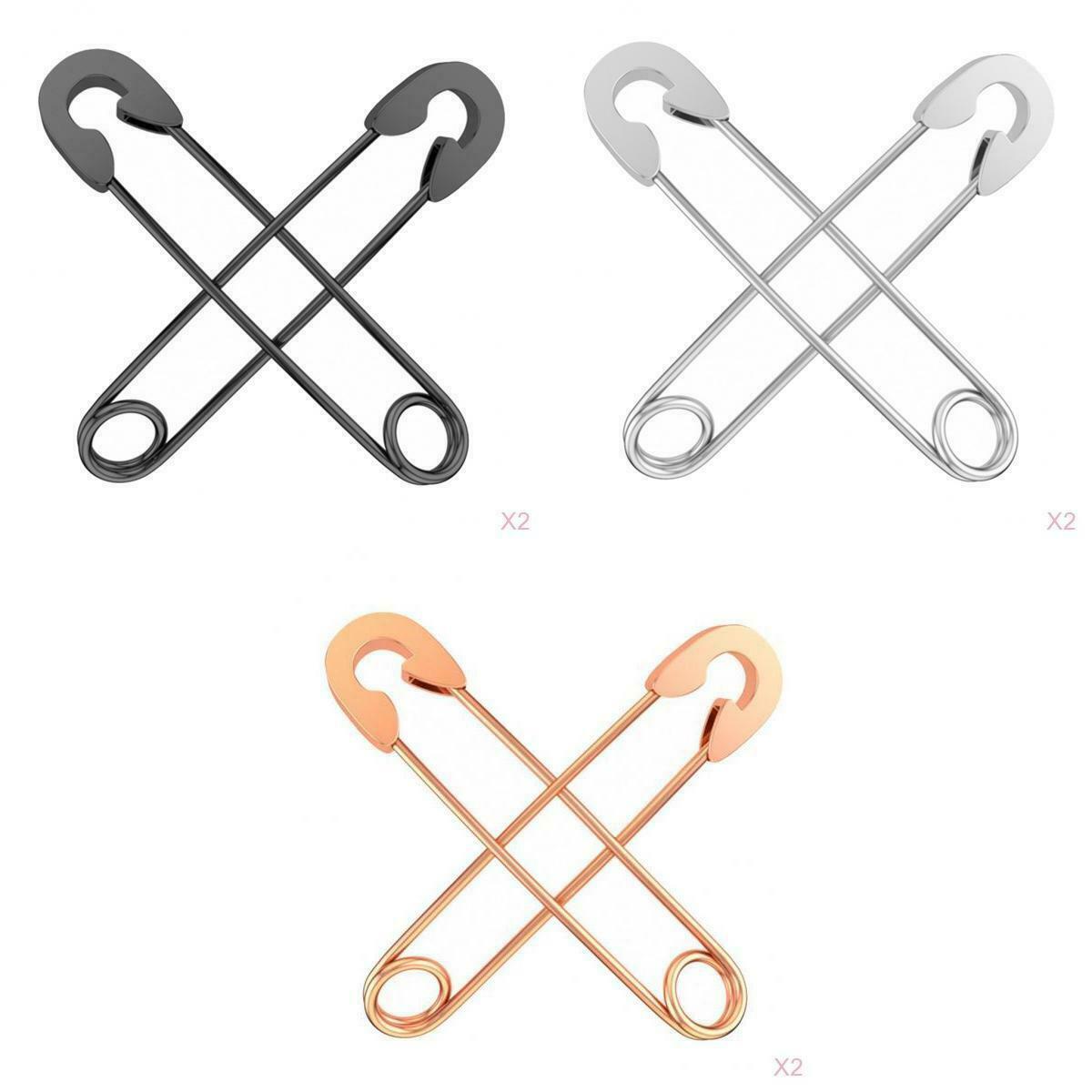 3 pairs Stainless Steel Punk Goth Safety Pin Earrings Ear Studs Jewelry