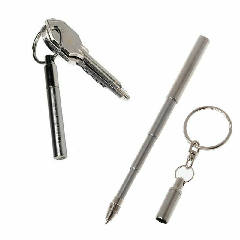 Stainless Steel Portable Telescopic Ballpoint Pen Metal Key Ring Keychain Tools