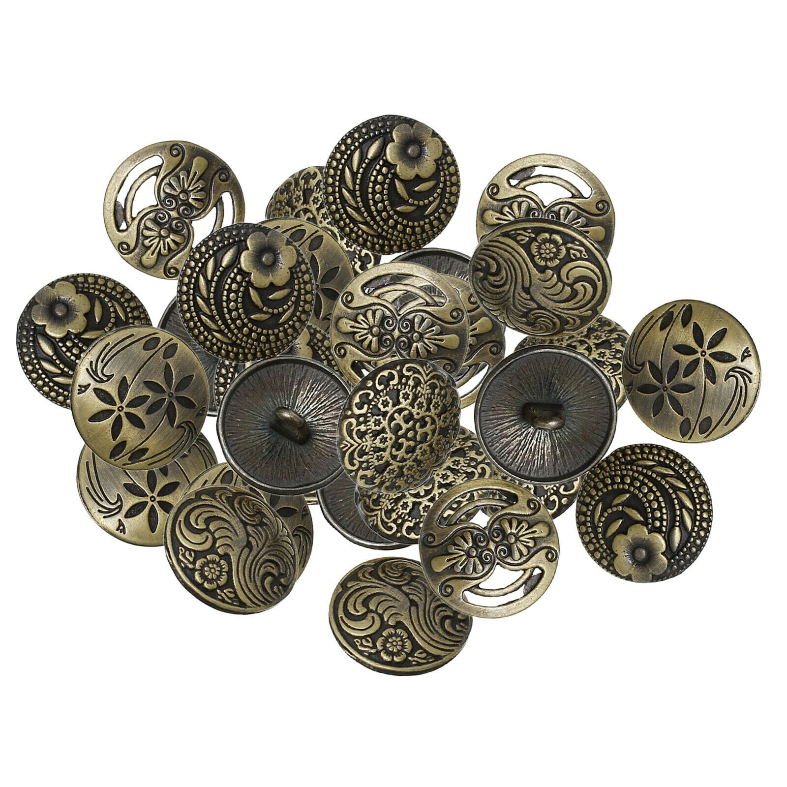 QTY:30 Zinc Alloy Mixed Round Metal Shank Buttons for DIY Crafts Sewing 17mm