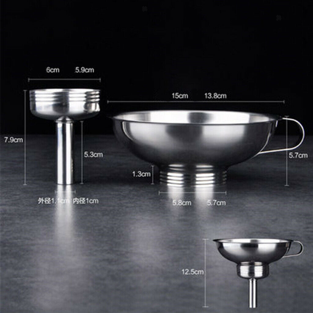 Wide & Narrow Mouth Stainless Steel Metal Funnel Set Durable Easy to Wash