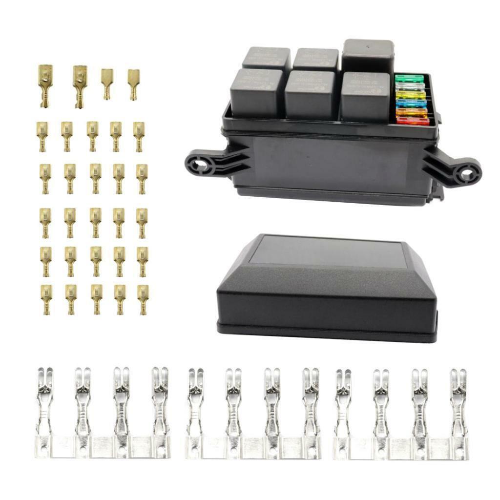 New 6 Way Fuse Holder Relay Box w/ Terminals+12V 40A Relay+5Pin 40A Relays