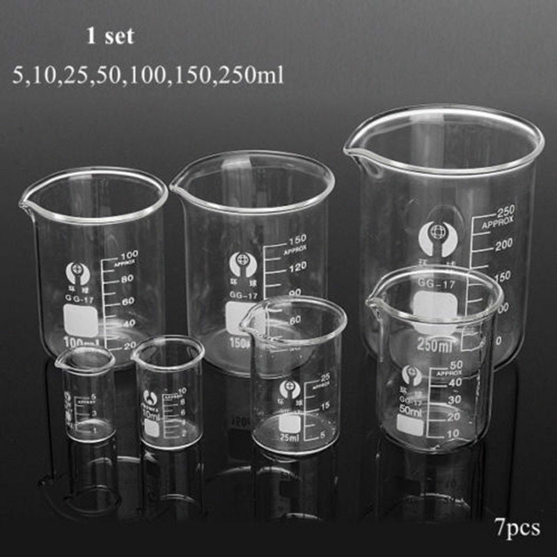 5ML - 250ML Borosilicate Glass Lab Beaker Laboratory Borosilicate Measuring
