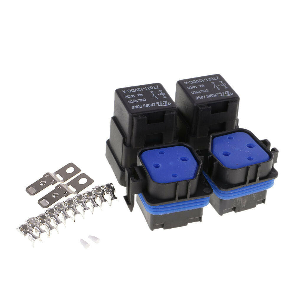 2 Sets Of 12v 40a 4-pin Relay Connector And Relay Holder