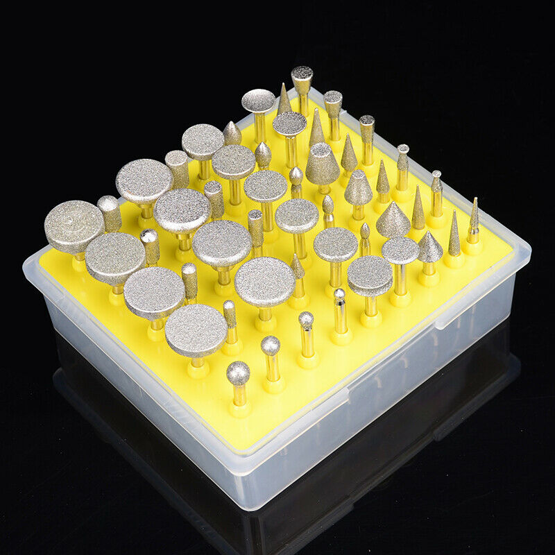 50pcs Polish Coated Grinding Head Rotary Tool Glass Diamond Burr Carving Stone