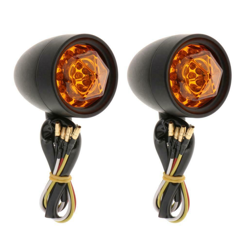 Set of 2 Motorcycle Scooter Amber Turn Signals Indicator Lights Lamp Black