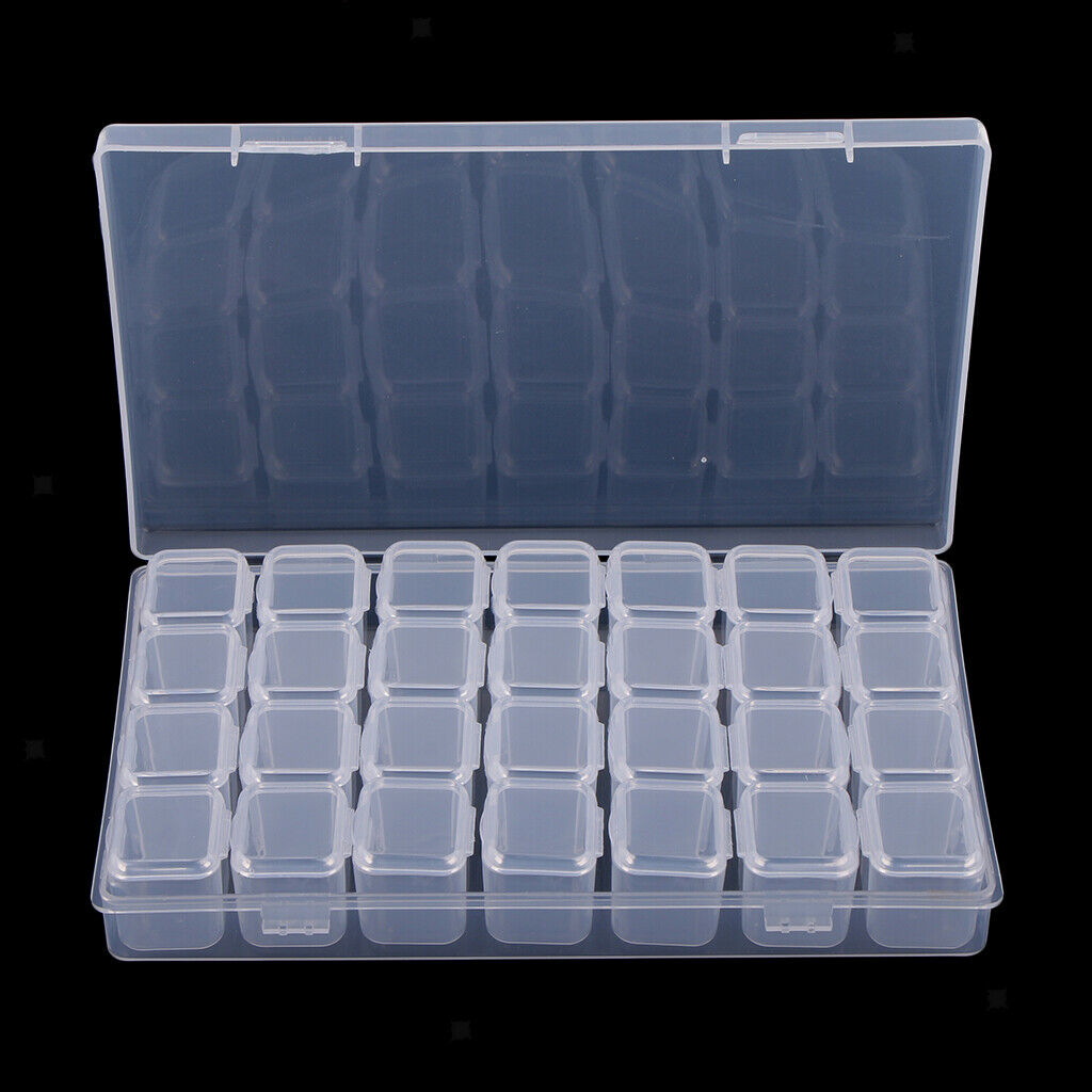 5Pcs 28-Grids Clear Plastic Storage Box Nail Rhinestone Container Organizer