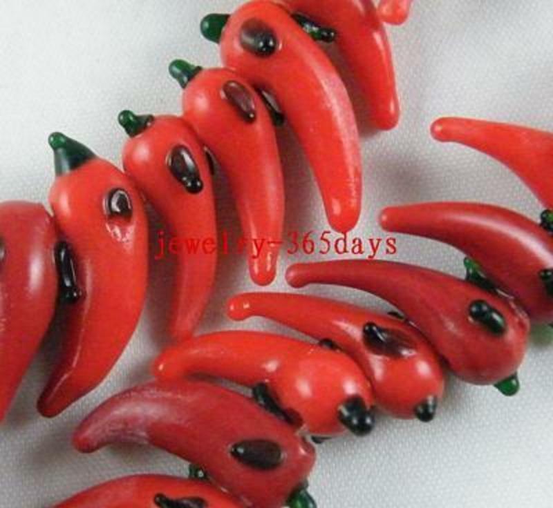 20pcs Handmade Lampwork Glass Red peppers Spacers 21x6mm P444