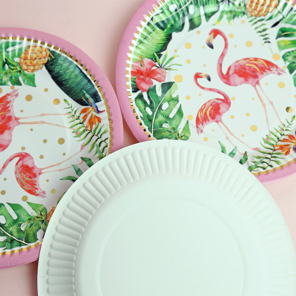 40 Set Hawaiian Flamingo Paper Cups Plates Set Tropical Luau Summer Beach Party