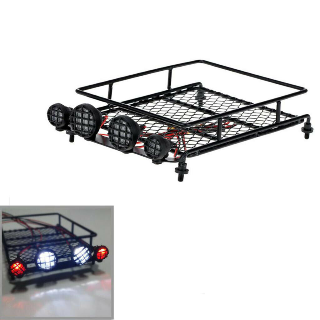 1/10 1/8 1/12 RC Car Metal Roof Rack Luggage Carrier W/ 4 LED Lights Accessories