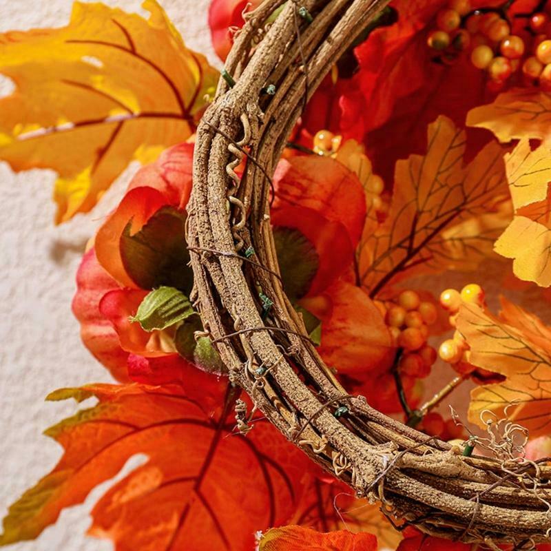 15in Autumn Wreath Fall Wreath Artificial Thanksgiving Garland with Maple Leaf