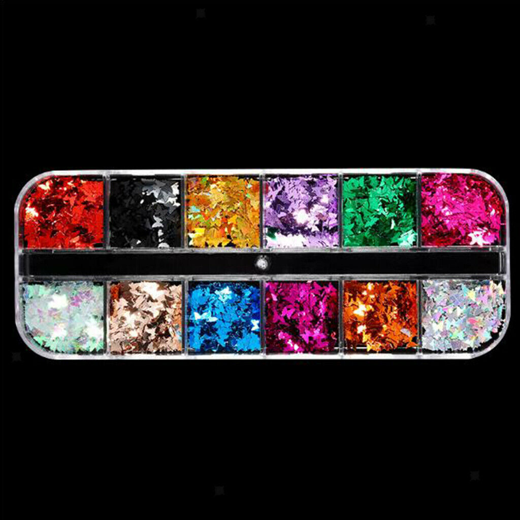 12 Colors Nail Sequins Paillettes Colorful Butterfly Flakes Nails Art Decals