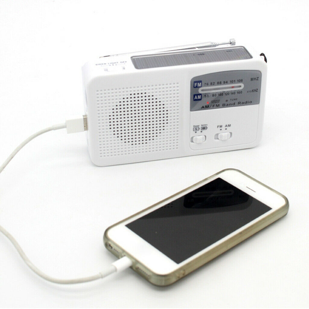 USB Solar Crank Radio AM/FM/Siren Radios LED with Antenna White