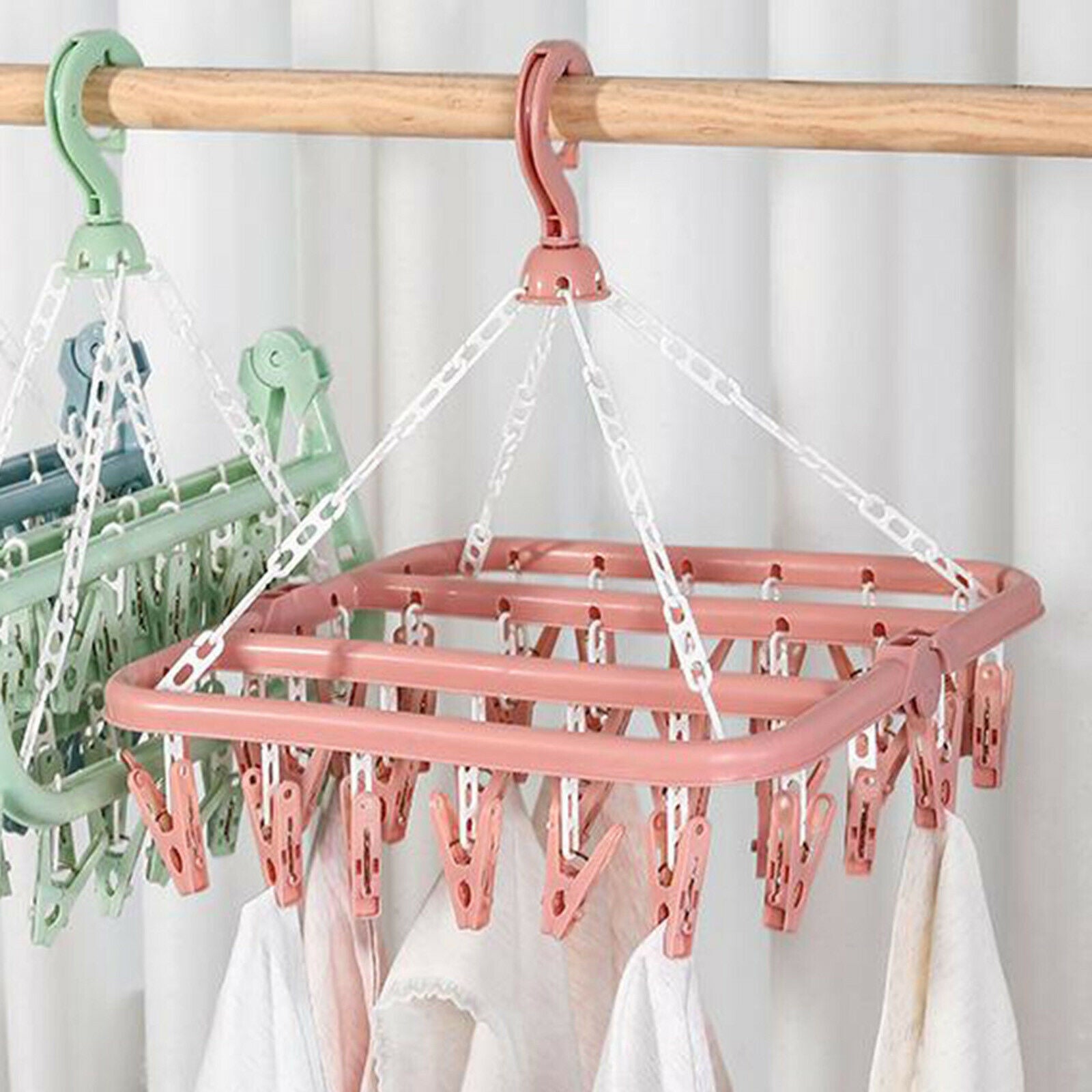 2x 32 Peg Plastic Laundry Foldable Clip Hangers Hanger Washing Line Airer