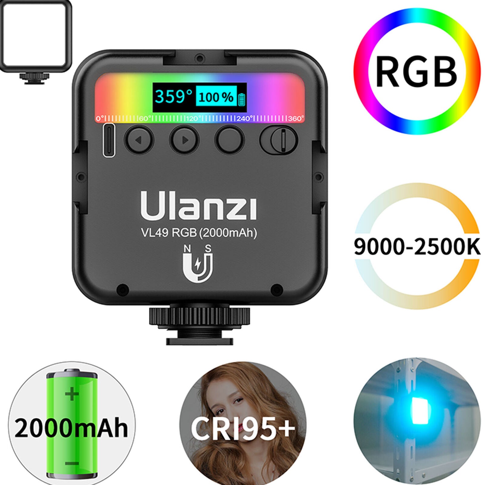 Mini Dimmable RGB 2500K-9000K LED Video Fill Light Photography Lamp