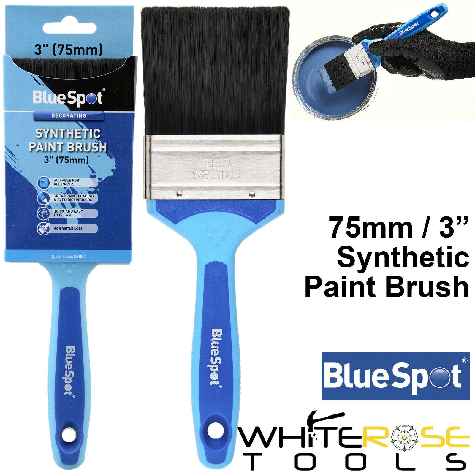 BlueSpot Synthetic Paint Brush Soft Grip Handle 75mm No Loss Emulsion Varnish