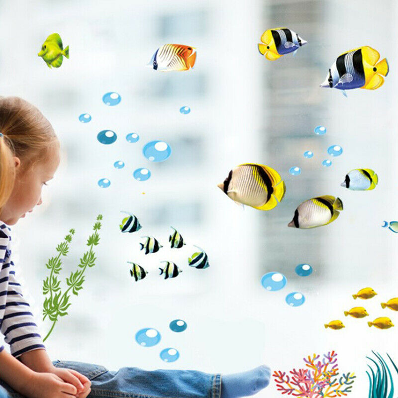 Dolphin Fish Aquarium Ocean Wall Stickers For Kids Rooms Bathroom Kitchen De SJ