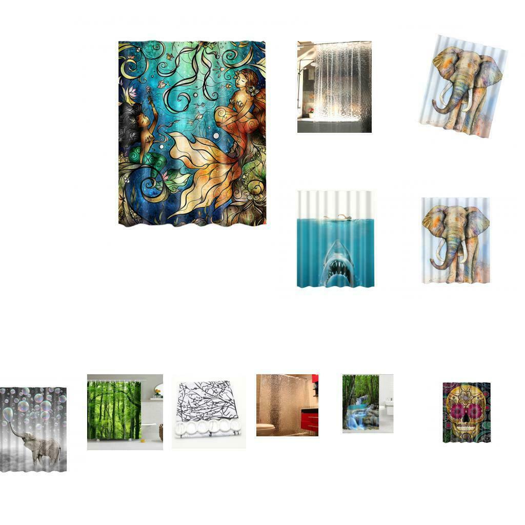 Polyester Waterfalls Nature Landscape Shower Curtain Hook Set Washable