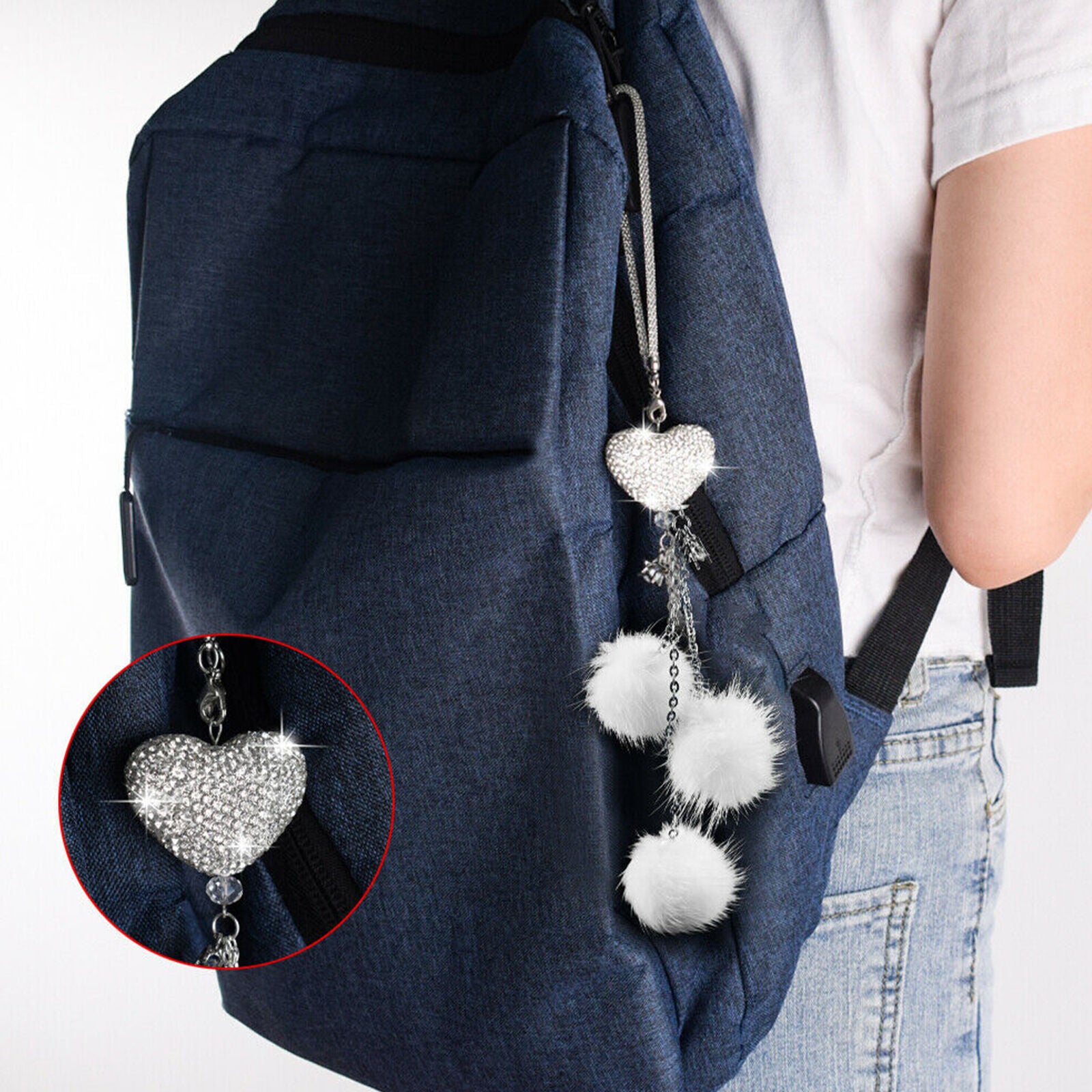 White Bling Car Rearview Mirror Hanging Car Rhinestone Diamond Accessories