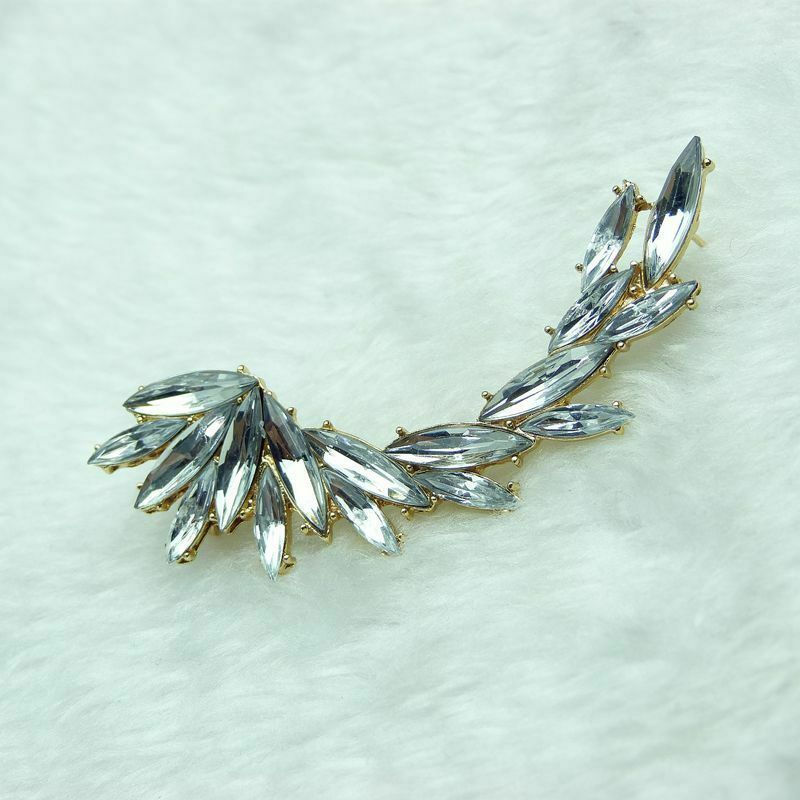 1pc Half Moon Crystal Rhinestone Shape Right Ear Stud Cuff Clip