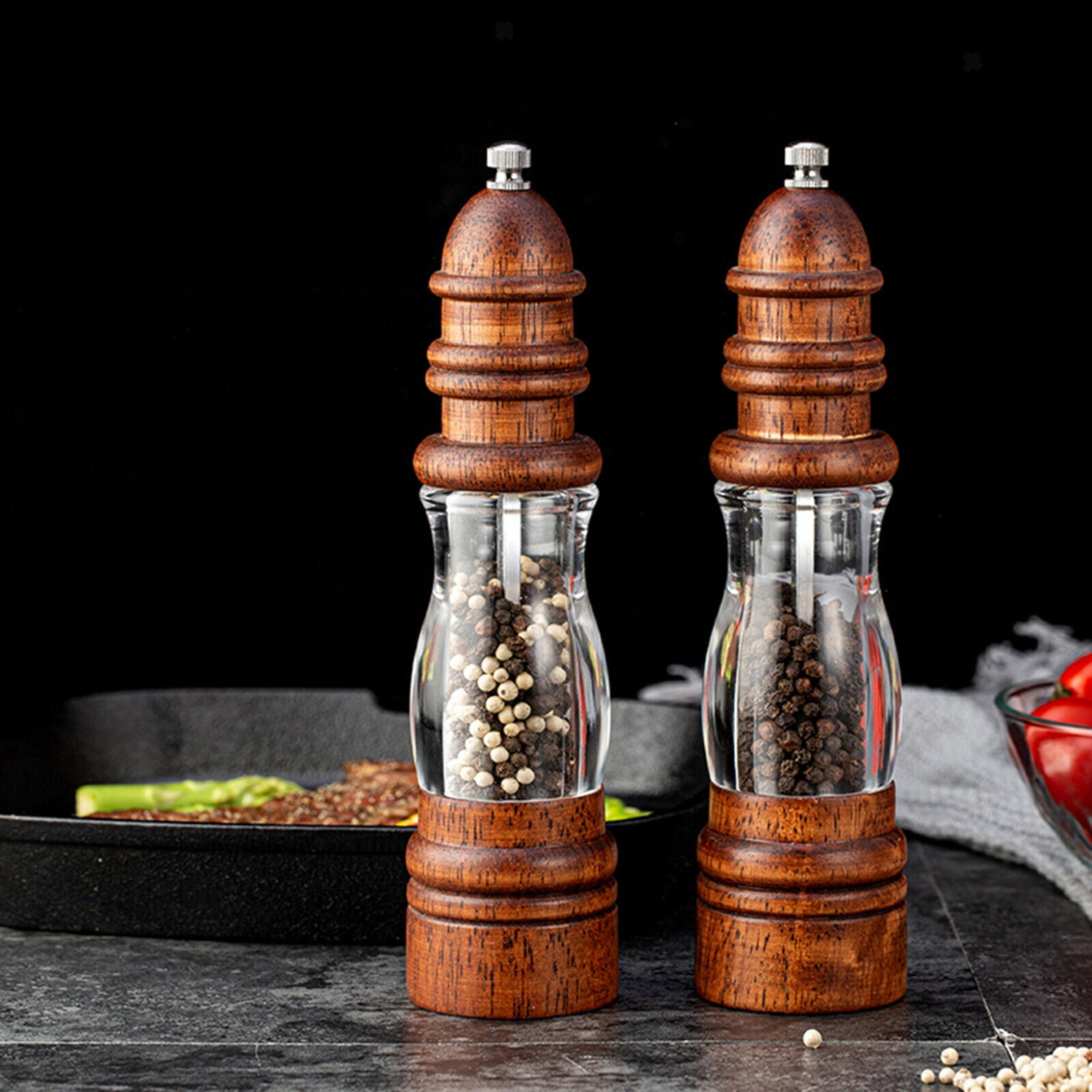 Wooden Salt and Pepper Grinder Set Pepper Spice Mill Adjustable Coarseness