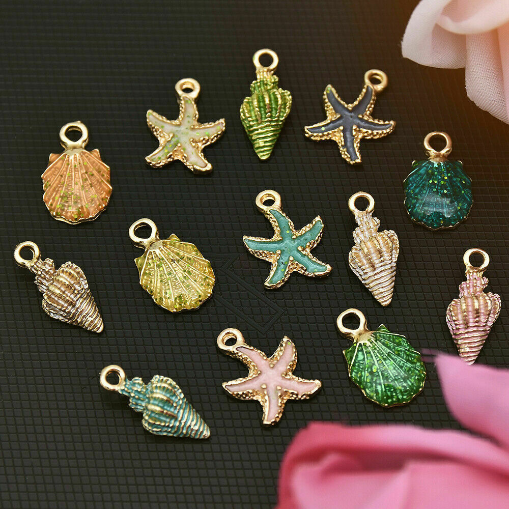 Wholesale 13 Pcs/Set Mixed Starfish Conch Shell Metal Pendant DIY Jewelry Making