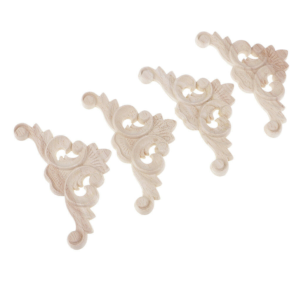 4x Natural Wood Carved Corner Onlay Applique Furniture Frame Craft Decor #1