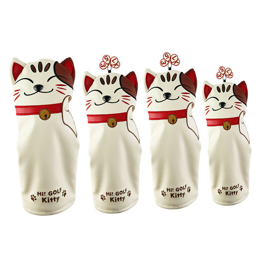 4PC Pu Leather Golf Head Covers For # 1 Driver # 3 # 5 Ut Fairway Woods Club